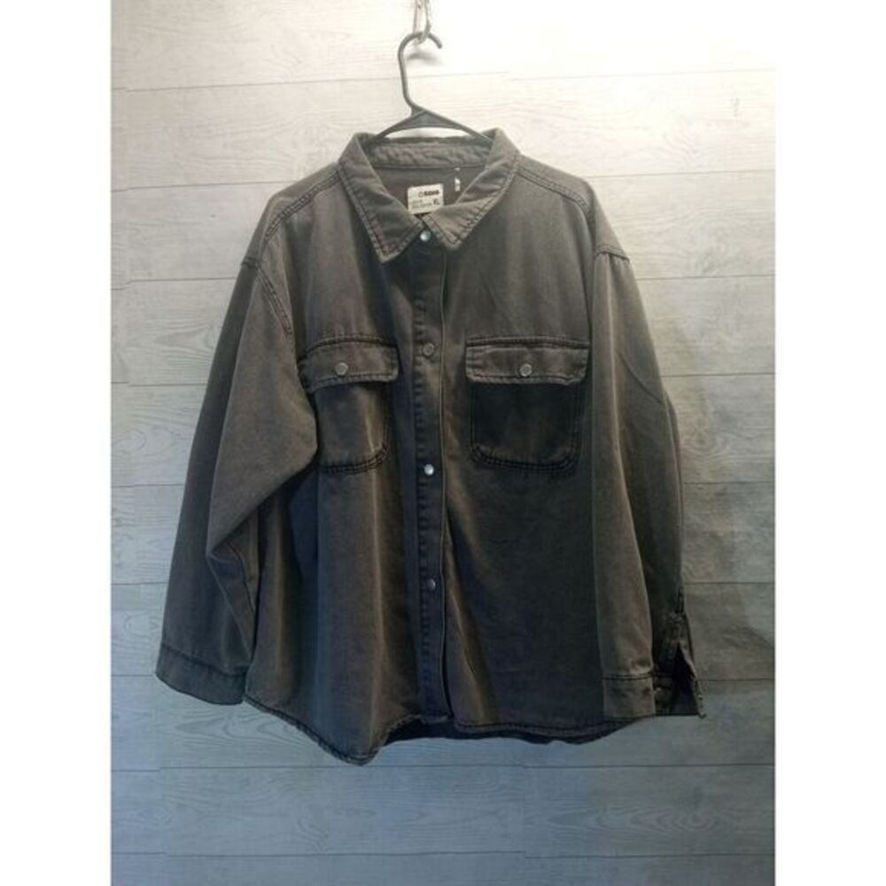 Cisono gray Denim‎ shacket oversized button Top